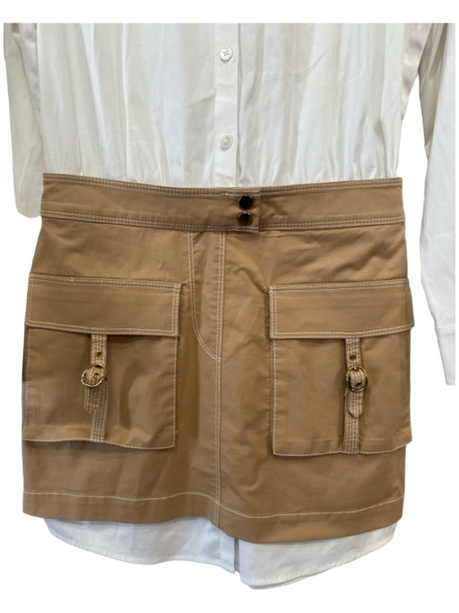 Veronica Beard Size 6 white & tan Cotton Button Down Long Sleeve Pockets Dress white & tan / 6