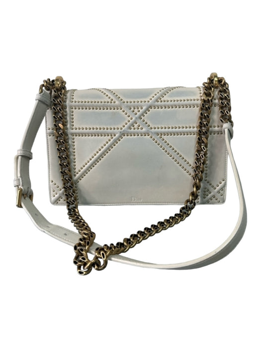 Christian Dior Cream & Gold Leather Flap Crossbody Strap Studded Bag Cream & Gold / Medium