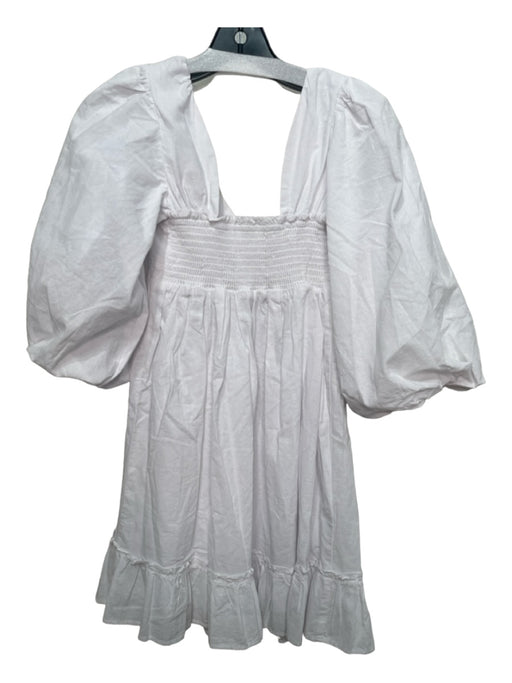 Show Me Your Mumu Size S White Cotton Half Puff Sleeve Elastic Waist Dress White / S