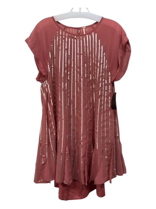 Free People Size S Pink Missing Material Tag Sequin Cap Sleeve Paneled Dress Pink / S