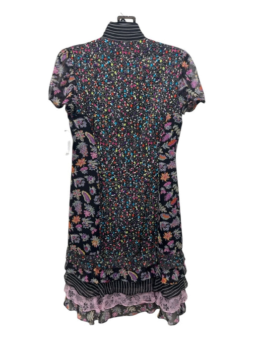 Diane Von Furstenberg Size 4 Black & Multi Silk Paint Splatter Floral Dress Black & Multi / 4