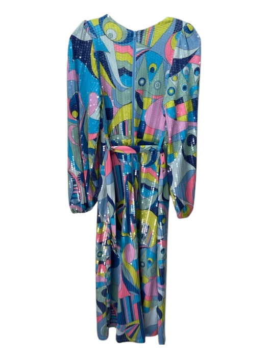 Mumu Size Small Light Blue, Pink & Multi Polyester Long Balloon Sleeve Dress Light Blue, Pink & Multi / Small