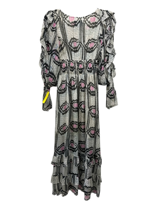 Cynthia Rowley Size 2 Cream, Pink & Black Silk Blend Abstract Floral Midi Dress Cream, Pink & Black / 2