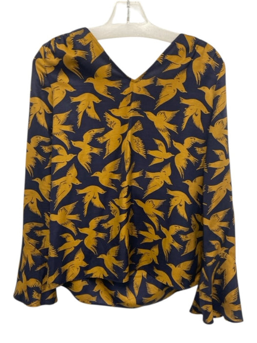 Boden Size 2 Navy & Brown Viscose Blend Birds V Neck Long Sleeve Top Navy & Brown / 2
