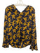 Boden Size 2 Navy & Brown Viscose Blend Birds V Neck Long Sleeve Top Navy & Brown / 2