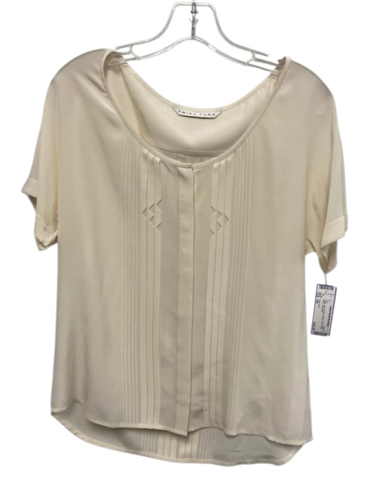 Trina Turk Size XS Beige Silk Pintuck Button Front Wide Neck Top Beige / XS
