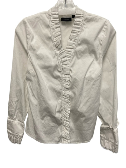 Halogen Size XS White Cotton Blend Button Front Ruffles Long Sleeve Top White / XS