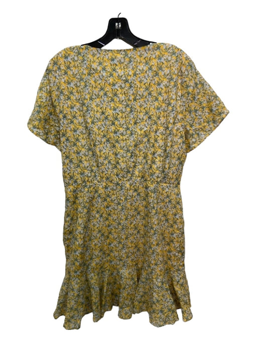 BB Dakota Size L Yellow, Blue, Green Cotton Floral Surplice Ruffle Detail Dress Yellow, Blue, Green / L