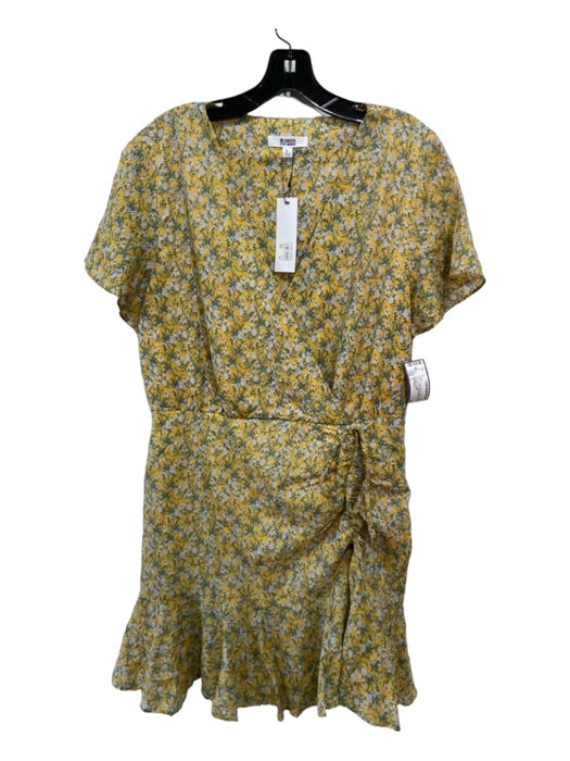 BB Dakota Size L Yellow, Blue, Green Cotton Floral Surplice Ruffle Detail Dress Yellow, Blue, Green / L