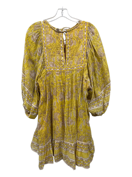 Cleobella Size M Yellow & Multi Cotton floral print Tie belt Puff Sleeves Dress Yellow & Multi / M