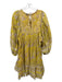 Cleobella Size M Yellow & Multi Cotton floral print Tie belt Puff Sleeves Dress Yellow & Multi / M