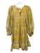 Cleobella Size M Yellow & Multi Cotton floral print Tie belt Puff Sleeves Dress Yellow & Multi / M