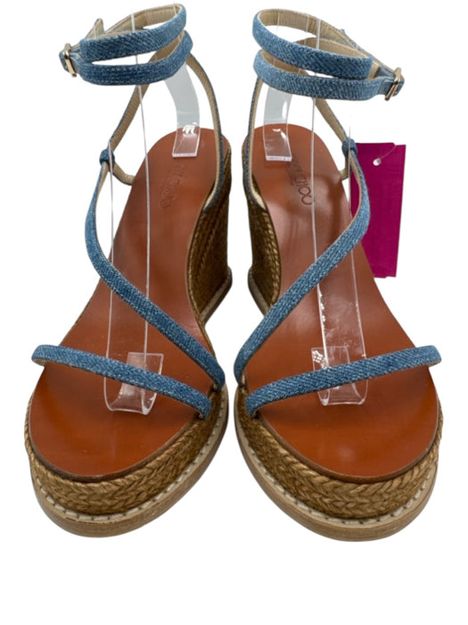 Jimmy Choo Shoe Size 37 Brown & Blue Leather & Rope Strappy Ankle Buckle Wedges Brown & Blue / 37