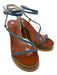 Jimmy Choo Shoe Size 37 Brown & Blue Leather & Rope Strappy Ankle Buckle Wedges Brown & Blue / 37
