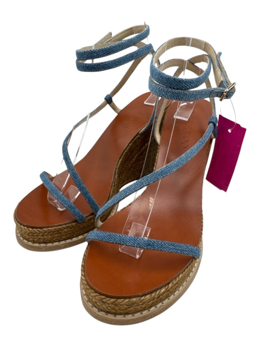 Jimmy Choo Shoe Size 37 Brown & Blue Leather & Rope Strappy Ankle Buckle Wedges Brown & Blue / 37