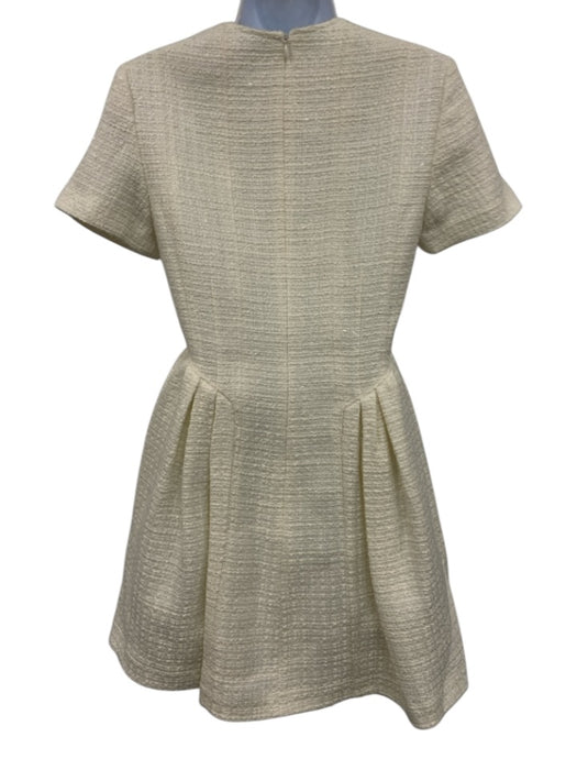 Self-Portrait Size 4 Cream White Acrylic & Wool Short Sleeve Square Neck Dress Cream White / 4
