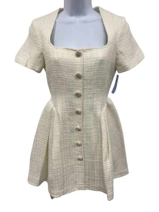 Self-Portrait Size 4 Cream White Acrylic & Wool Short Sleeve Square Neck Dress Cream White / 4