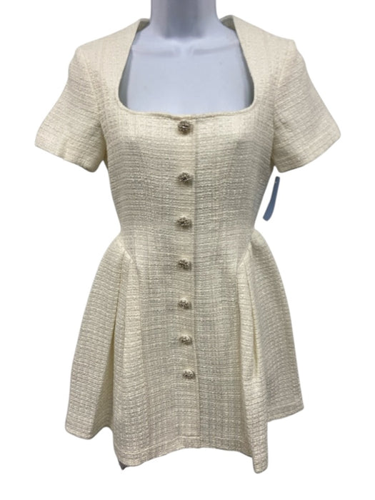 Self-Portrait Size 4 Cream White Acrylic & Wool Short Sleeve Square Neck Dress Cream White / 4