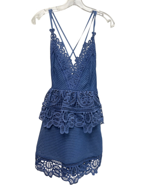 Self-Portrait Size 2 Cornflower Blue Polyester Spaghetti Strap V Neck Mini Dress Cornflower Blue / 2