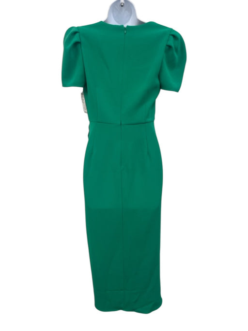 Self-Portrait Size 4 Green Polyester Crepe Short Puff Sleeve Ruched side Dress Green / 4