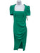 Self-Portrait Size 4 Green Polyester Crepe Short Puff Sleeve Ruched side Dress Green / 4