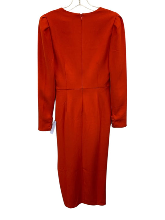 Self-Portrait Size 4 Orange Polyester Long Sleeve Pleated Tulip Hem Midi Dress Orange / 4