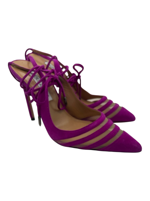 Aquazzura Shoe Size 36.5 Fuchsia Suede Mesh Detail Pointed Toe Strappy Pumps Fuchsia / 36.5