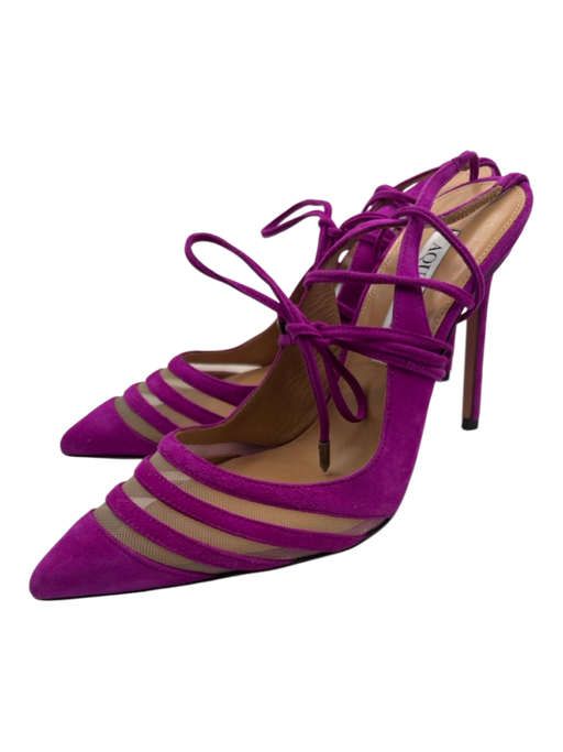 Aquazzura Shoe Size 36.5 Fuchsia Suede Mesh Detail Pointed Toe Strappy Pumps Fuchsia / 36.5