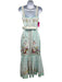 Self Portrait Size 2 Light Green & Multi Linen & Cotton Sleeveless Floral Dress Light Green & Multi / 2
