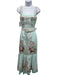 Self Portrait Size 2 Light Green & Multi Linen & Cotton Sleeveless Floral Dress Light Green & Multi / 2