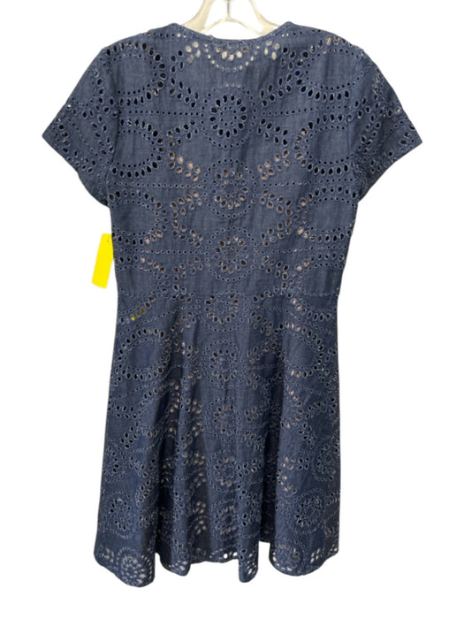 Shoshanna Size 2 Navy Blue Cotton Eyelet Chambray Button Front Cap Sleeve Dress Navy Blue / 2