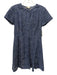 Shoshanna Size 2 Navy Blue Cotton Eyelet Chambray Button Front Cap Sleeve Dress Navy Blue / 2