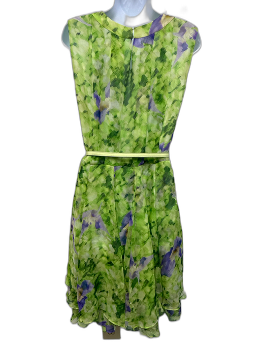 Oscar de la Renta Size 6 Green & Purple Silk Sleeveless Floral Print Mini Dress Green & Purple / 6