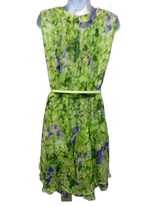 Oscar de la Renta Size 6 Green & Purple Silk Sleeveless Floral Print Mini Dress Green & Purple / 6