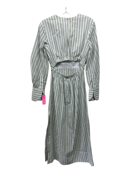 Staud Size Small Green & White Cotton Long Sleeve Striped Criss Cross Dress Green & White / Small