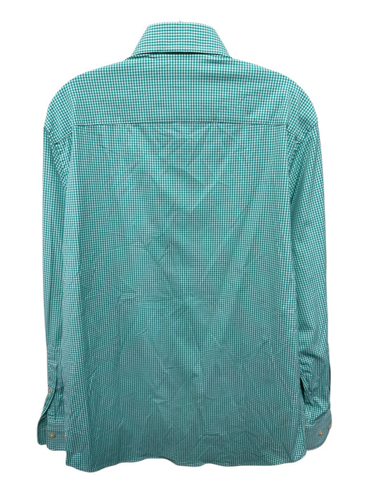 Peter Millar Size M Green & White Synthetic Plaid Button Up Long Sleeve Shirt Green & White / M