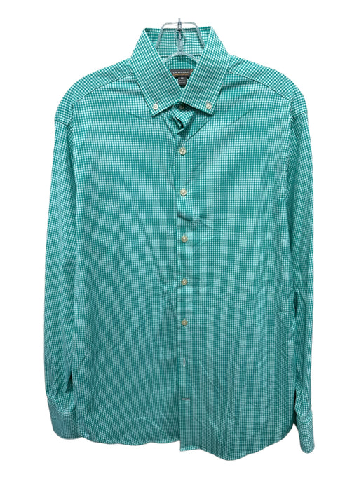 Peter Millar Size M Green & White Synthetic Plaid Button Up Long Sleeve Shirt Green & White / M