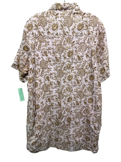 Sue Sartor Size Est L Pink, Beige & Brown Cotton Floral & Leaf Print Dress Pink, Beige & Brown / Est L