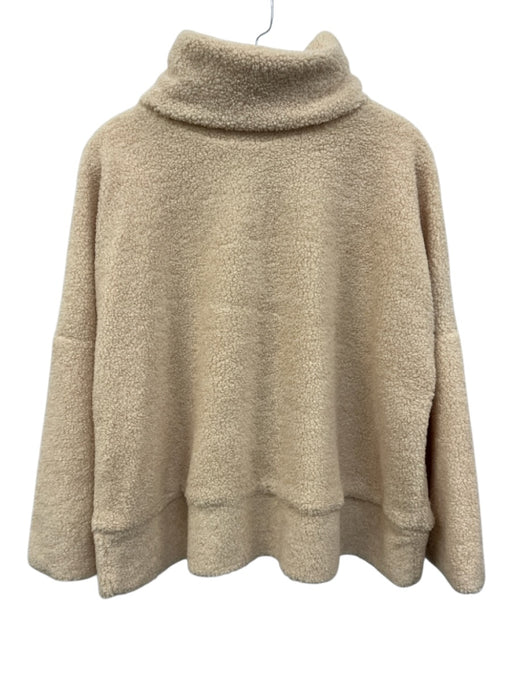 Tuckernuck Size L Cream Beige Polyester Teddy Turtleneck Fleece Pullover Sweater Cream Beige / L