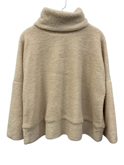 Tuckernuck Size L Cream Beige Polyester Teddy Turtleneck Fleece Pullover Sweater Cream Beige / L