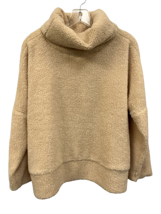 Tuckernuck Size L Cream Beige Polyester Teddy Turtleneck Fleece Pullover Sweater Cream Beige / L