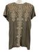 Johnny Was Size L Taupe Gray & Beige Cotton Botanical Embroidery V Neck Top Taupe Gray & Beige / L