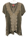 Johnny Was Size L Taupe Gray & Beige Cotton Botanical Embroidery V Neck Top Taupe Gray & Beige / L