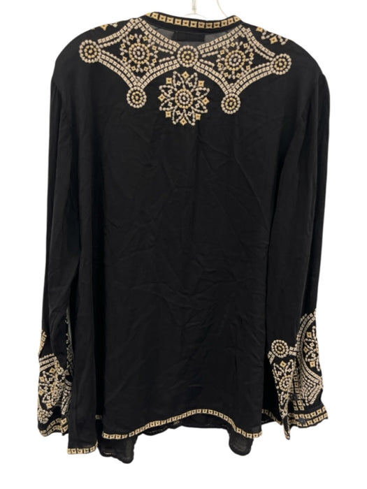 Johnny Was Size L Black, Cream & Pink Rayon Floral Embroidered Long Sleeve Top Black, Cream & Pink / L