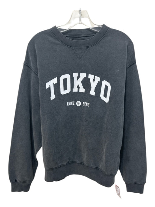 Annie Bing Size Large Gray & White Cotton Washed Out Words Logo Sweater Gray & White / Large