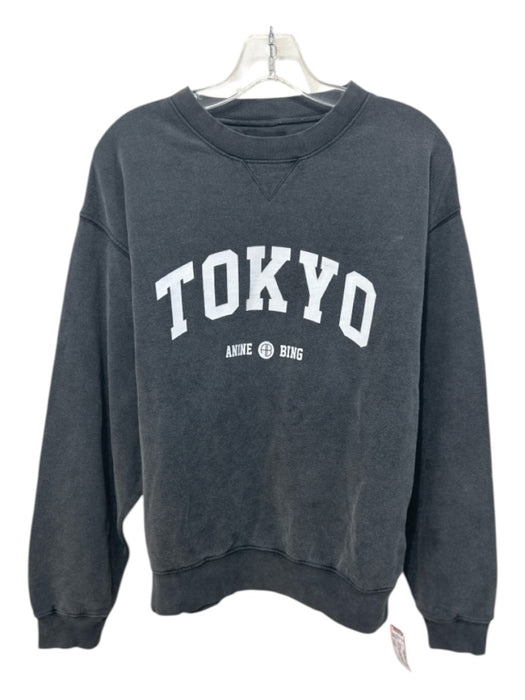 Annie Bing Size Large Gray & White Cotton Washed Out Words Logo Sweater Gray & White / Large