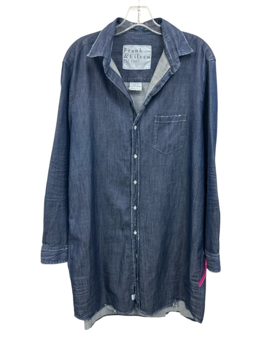 Frank & Eileen Size Kaliko Navy Cotton Collar Long Sleeve Button Up Collar Dress Navy / Kaliko