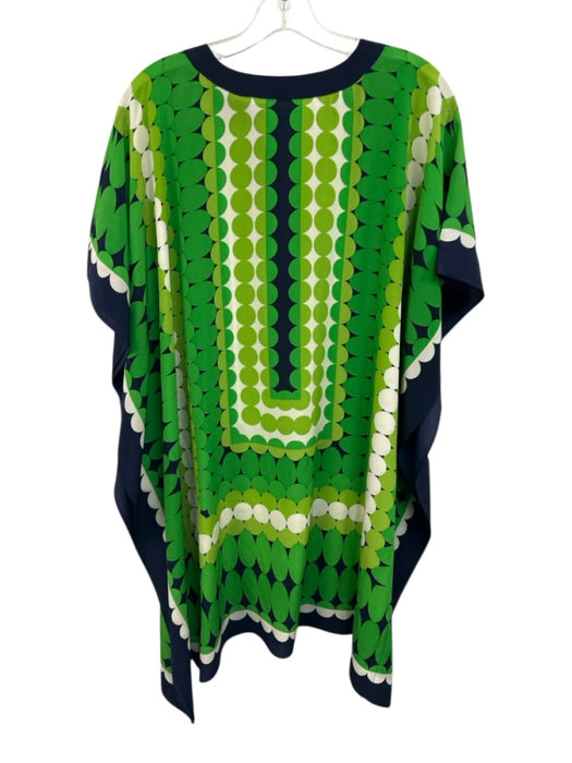 Trina Turk Size M/L Green, Navy, White Silk Split Neck dots Caftan Sleeves Dress Green, Navy, White / M/L