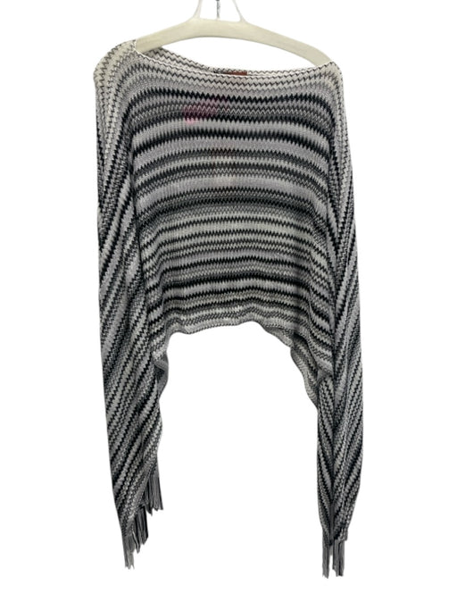 Missoni Black & White Viscose Crop Knit Stripe Fringe Poncho Black & White / One Size