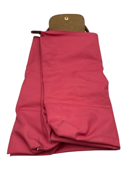 Longchamp Red & Brown Leather & Nylon Foldable Hand Bag Red & Brown / L